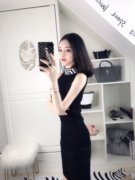 高领修身性感夜店女装无袖包臀紧身打底连衣裙2019春装新款时尚女