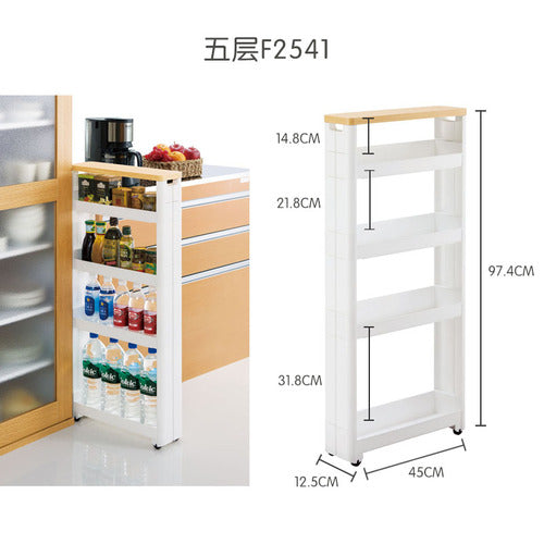 日本进口缝隙收纳架厨房置物架冰箱夹缝车可移动多层落地超窄柜