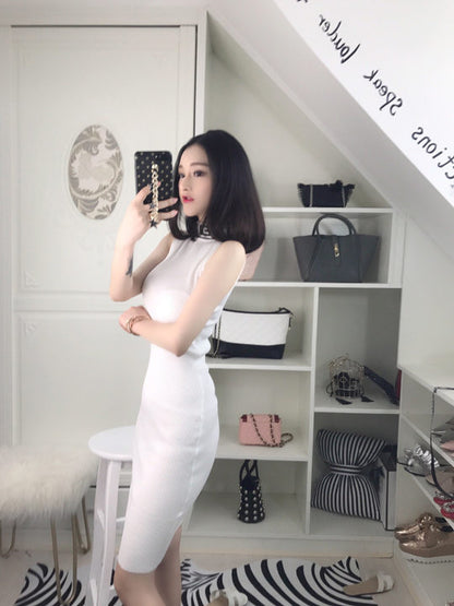 高领修身性感夜店女装无袖包臀紧身打底连衣裙2019春装新款时尚女