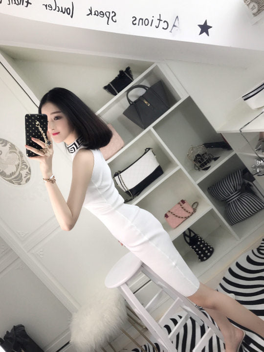 高领修身性感夜店女装无袖包臀紧身打底连衣裙2019春装新款时尚女