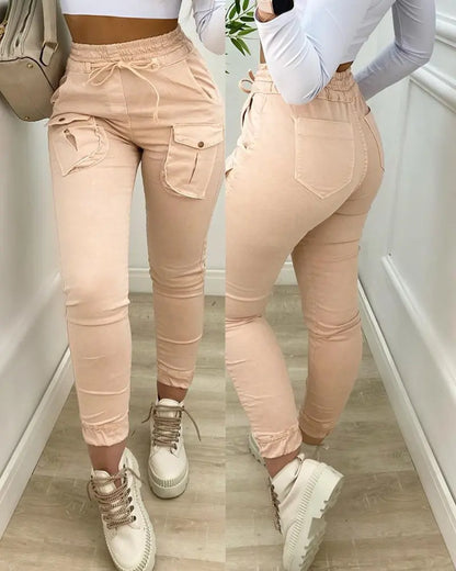 NEW Pocket Button Design Drawstring Cargo Pants