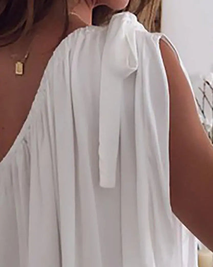 One Shoulder Tied Ruffles Hem Loose Blouse