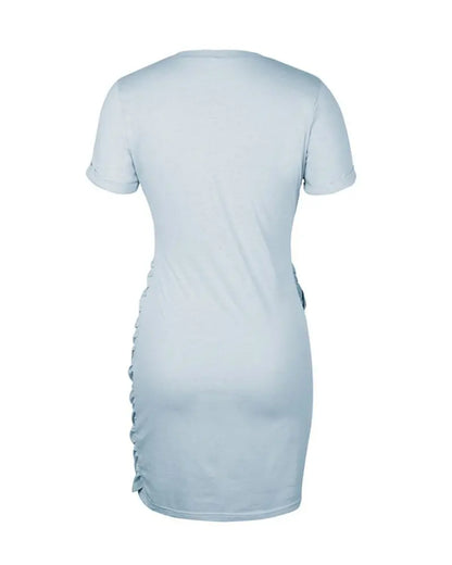 NEW O-neck Short Sleeve Tied Detail Casual Dress