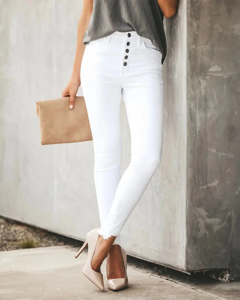 NEW Button Fly Raw Hem Skinny Pants