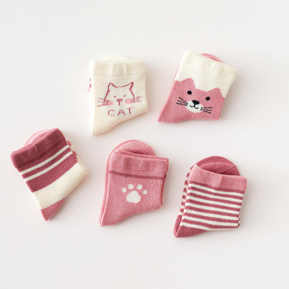 Children Four Seasons Tube Socks Pink Catqqqqqqqqqqqq123