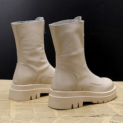 马丁靴女英伦风2020新款秋冬前拉链增高百搭ins网红瘦瘦短靴厚底