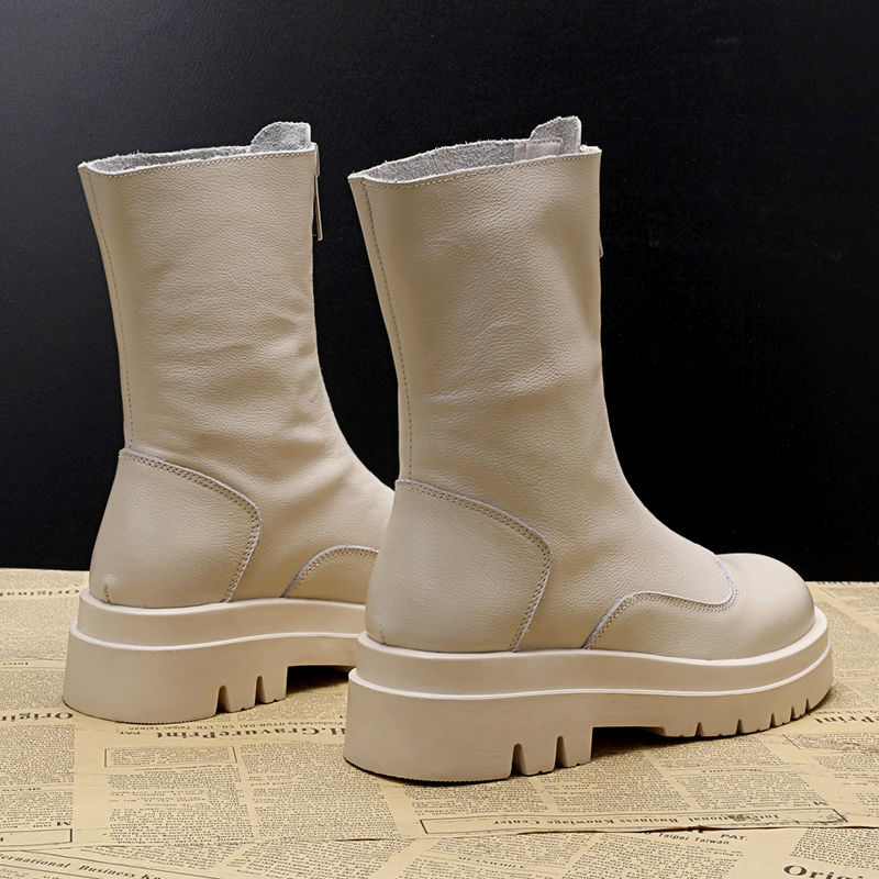 马丁靴女英伦风2020新款秋冬前拉链增高百搭ins网红瘦瘦短靴厚底