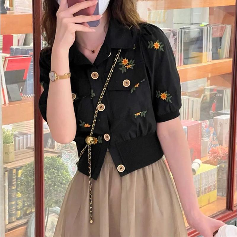 Small Suit Skirt for Women 2022 Summer New Embroidery Top French High Waist A- line Skirt Two-Piece Suit