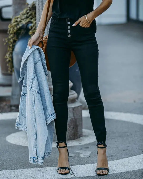 NEW Button Fly Raw Hem Skinny Pants