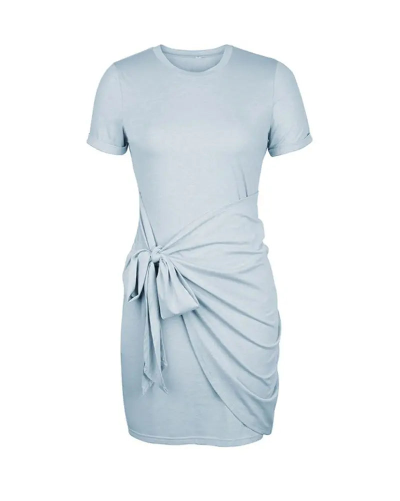 NEW O-neck Short Sleeve Tied Detail Casual Dress
