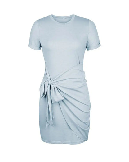 NEW O-neck Short Sleeve Tied Detail Casual Dress