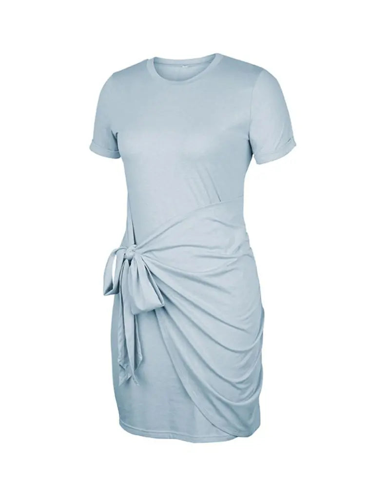NEW O-neck Short Sleeve Tied Detail Casual Dress