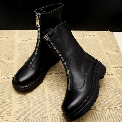 马丁靴女英伦风2020新款秋冬前拉链增高百搭ins网红瘦瘦短靴厚底