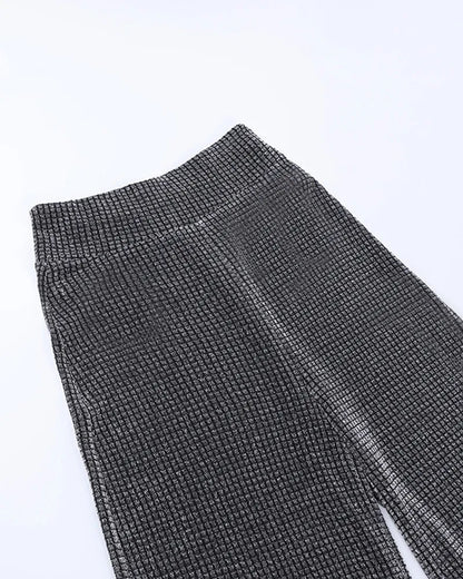 Glitter Waffle Knit High Waist Straight Leg Pants